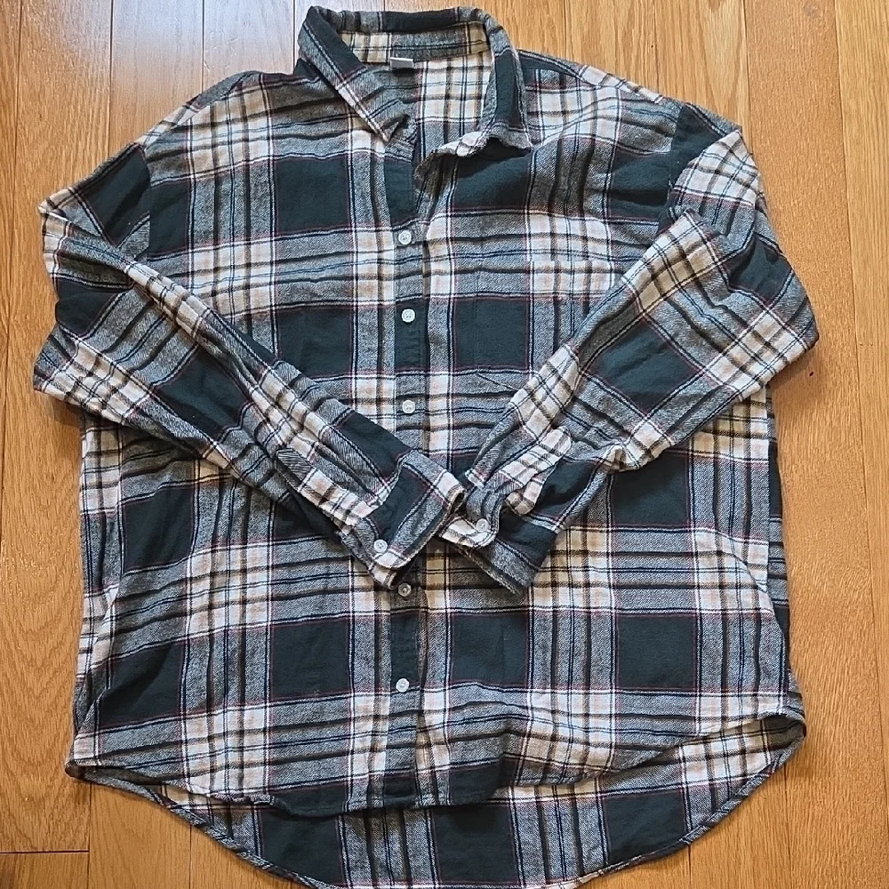 Old Navy Dark Green Plaid Button-Down Shirt - Picture 1 of 7